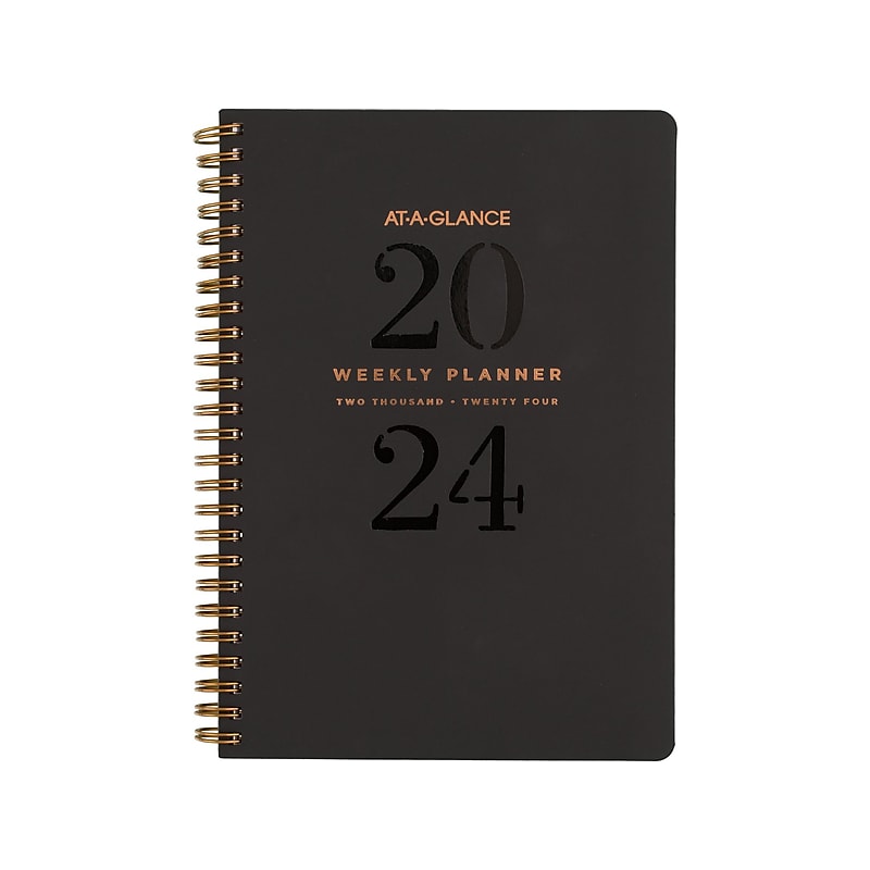 2024 AT-A-GLANCE Signature Lite 5.5" x 8.5" Weekly & Monthly Planner, Plastic Cover, Black (YP200L-05-24) image 1