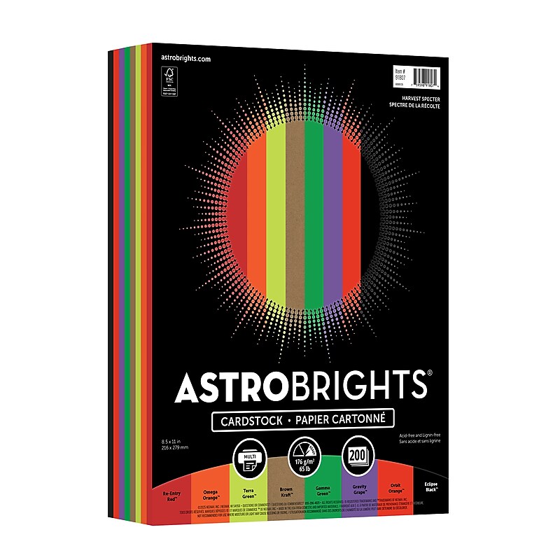 Astrobrights 65 lb. Cardstock, 8.5" x 11", Harvest Specter Assortment, 200 Sheets (91807) image 1