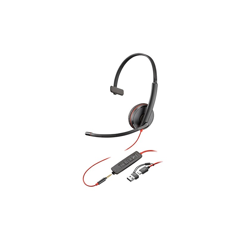 Poly Blackwire 3215 Mono USB-C Headset with USB-C to USB-A Adapter, Black (8X227AA) image 1