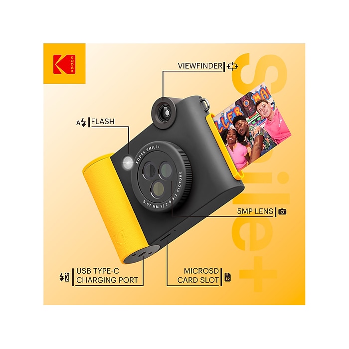 Kodak Smile+ Megapixels Digital Instant Print Camera, Black