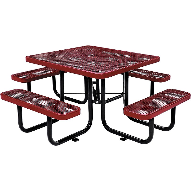 Global Industrial 46" Square Outdoor Steel Picnic Table, Expanded Metal, Red (277151RD) image 1