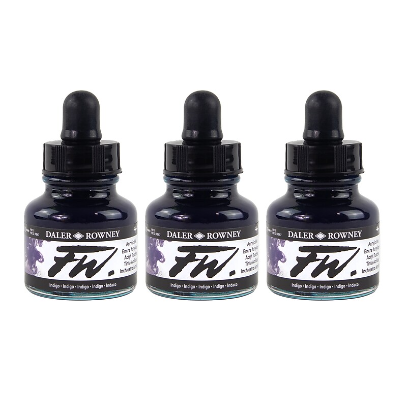 Daler-Rowney FW Acrylic Ink, Indigo, 29.5ml, 3/Bundle (DRW160029127-3) image 1