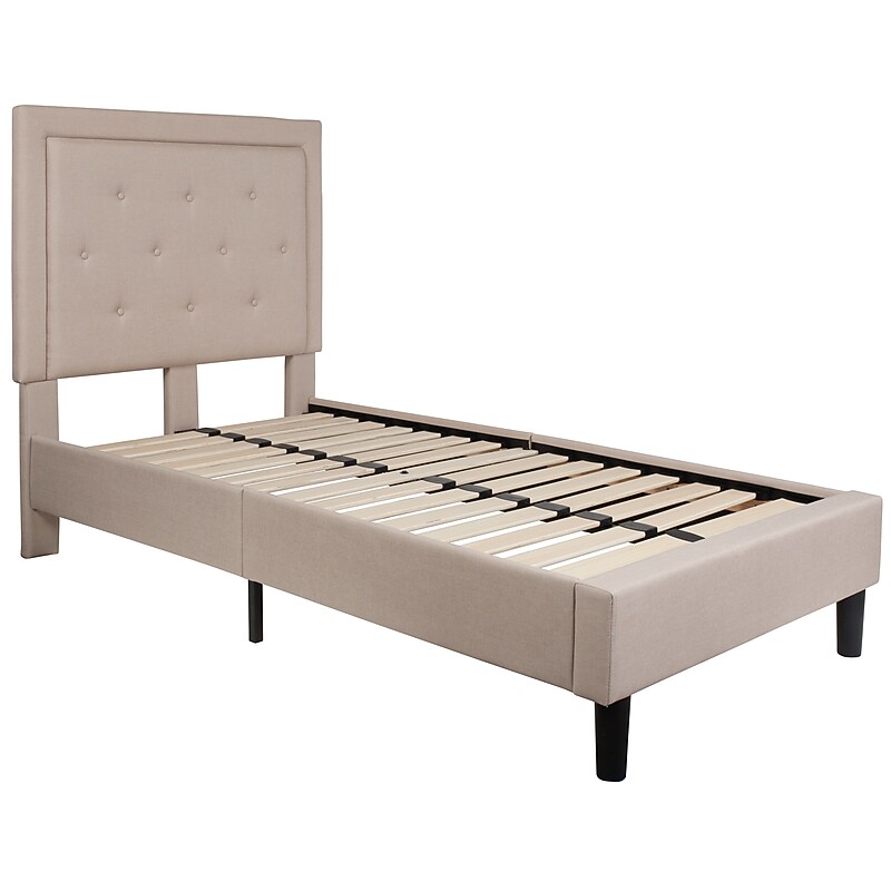 Flash Furniture Roxbury Tufted Upholstered Platform Bed in Beige Fabric, Twin (SLBK5TB) image 1