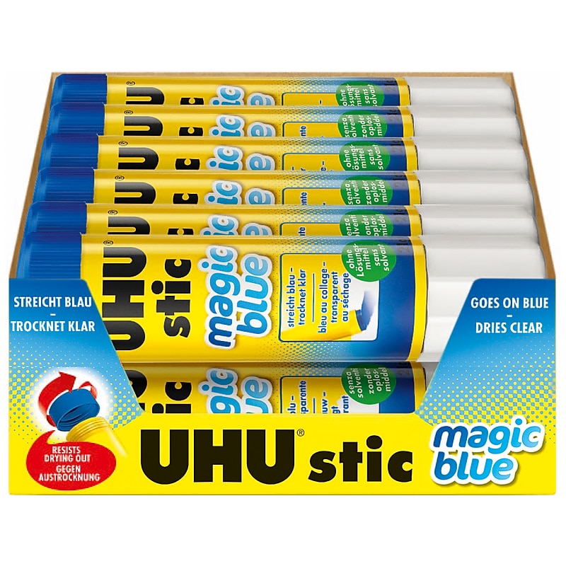 UHU Stic Magic Blue Washable Glue Stick, 1.41 oz., Clear, 48/Carton (99653CT) image 1