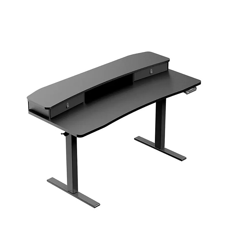 Huanuo 55"W Electric Rectangular Adjustable Standing Desk with Riser and Drawers, Black (HNESD101B) image 1