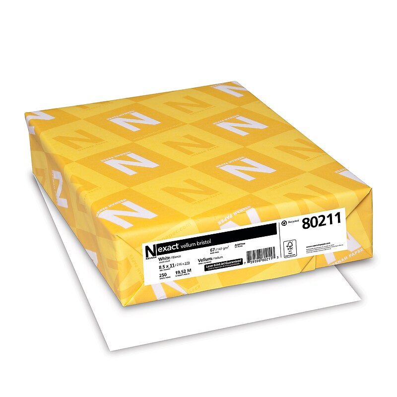 Exact Vellum Bristol 67 lb. Cardstock Paper, 8.5" x 11", White, 250 Sheets/Ream (80211) image 1