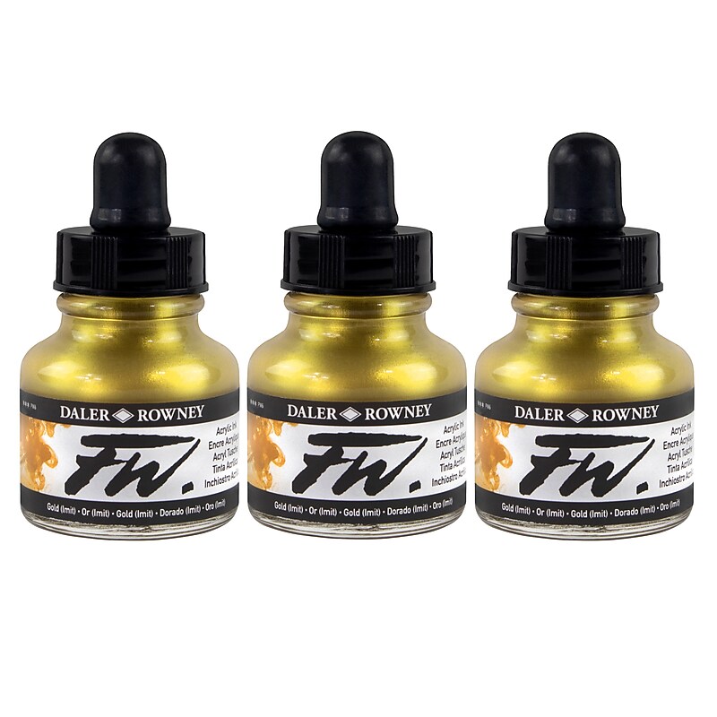 Daler-Rowney FW Acrylic Ink, Gold Imitation, 29.5ml, 3/Bundle (DRW160029701-3) image 1