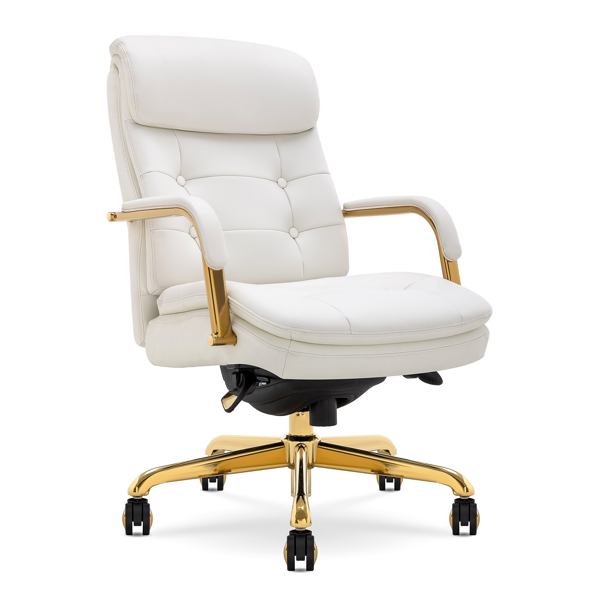 La-Z-Boy Sonata Ergonomic Bonded Leather Swivel Executive Chair, White and Gold (CCHR10014A) Simolary simolary.com