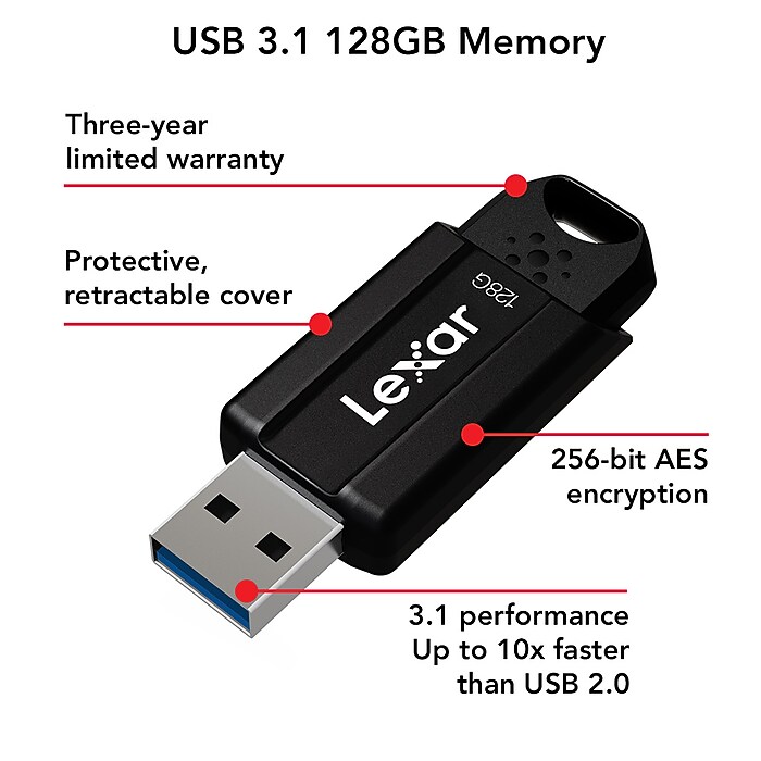 Lexar JumpDrive S80 128GB USB 3.1 Type A Flash Drive, Black