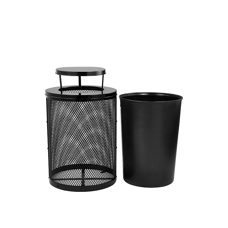 Alpine Industries 4460 Steel Mesh Trash Can with Covered Top with Open Sides Lid, 36 Gallon, Black (ALP4460-01-B) image 1