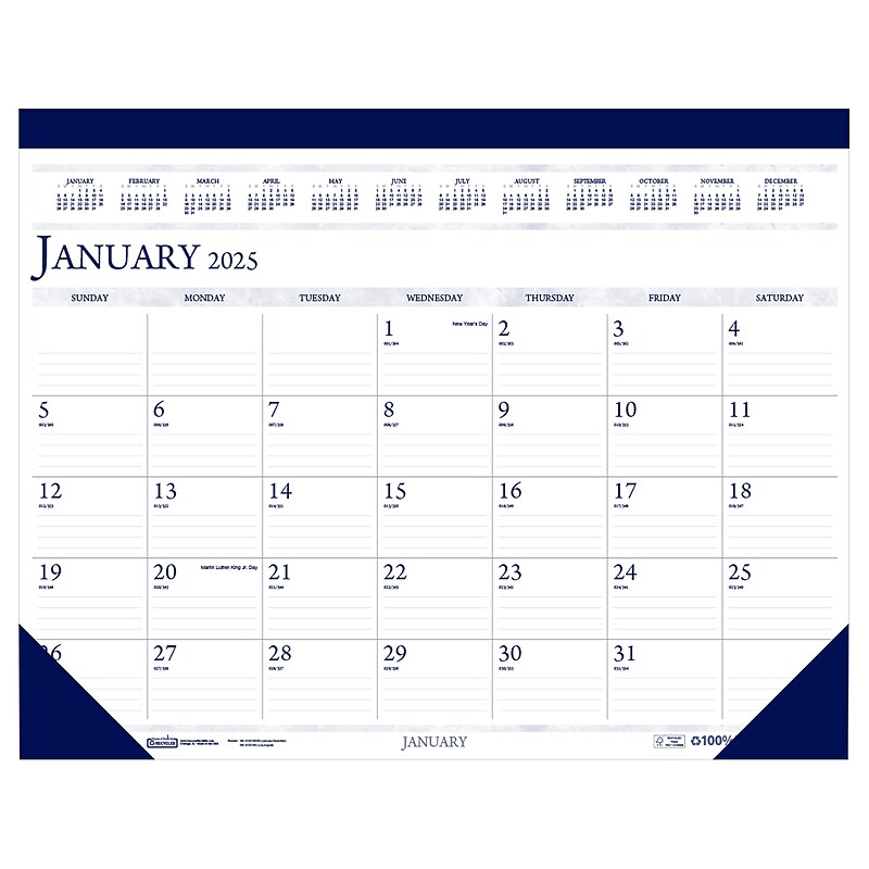 2025 House of Doolittle Classic 18.5" x 13" Monthly Desk Pad Calendar, White/Blue (1506-25) image 1