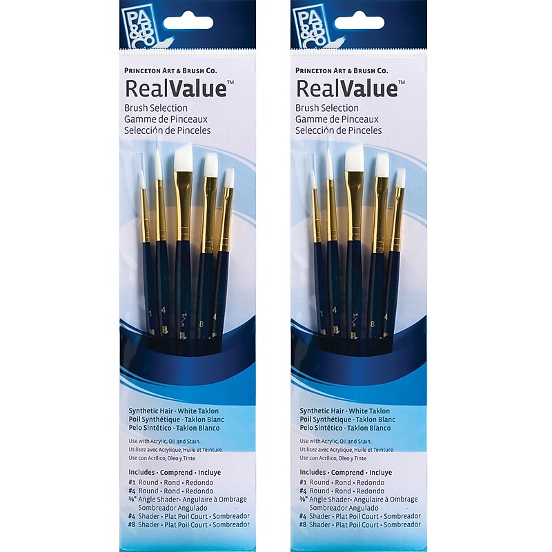 Princeton RealValue Short Handle Mixed Media Natural Taklon Variety Brush Set, 5/Set, 2 Sets/Bundle (PBXPR9136-2) image 1