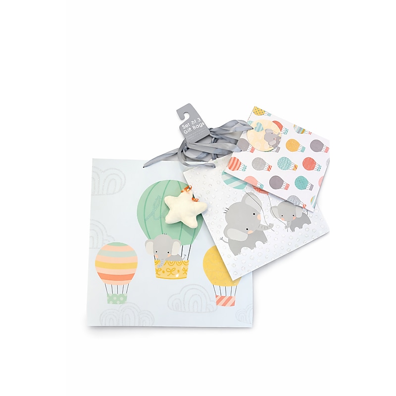 Simple Pleasures Baby Elephants & Hot Air Balloons Large Gift Bags, Multicolored, 48/Carton (S2032-0109) image 1
