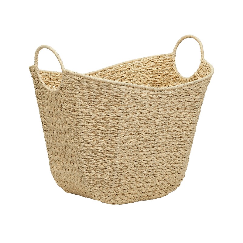 Household Essentials Woven Storage Wicker Basket with Handles, Cream (ML-4130) image 1