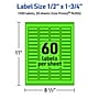 Avery Laser/Inkjet Multipurpose Rectangle Labels, 0.5" x 1.75", Neon Green, 1200/Pack (94204)~#|#~7C5A76C8-2CC4-448F-81C3AAA1EBF65C77_sc7