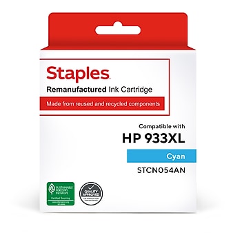 Staples Remanufactured Cyan High Yield Ink Cartridge Replacement for HP 933XL (TRCN054AN/STCN054AN)