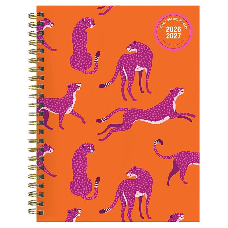 2026-2027 TF Publishing Spicy Cat 6.5" x 8" Academic & Calendar Weekly & Monthly Planner, Orange/Pink (AY27-9204) image 1