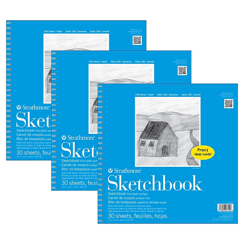 Strathmore 100 Series 12" x 12" Sketch Pad, 30 Sheets/Pad, 3/Bundle (STTP271101-3) image 1