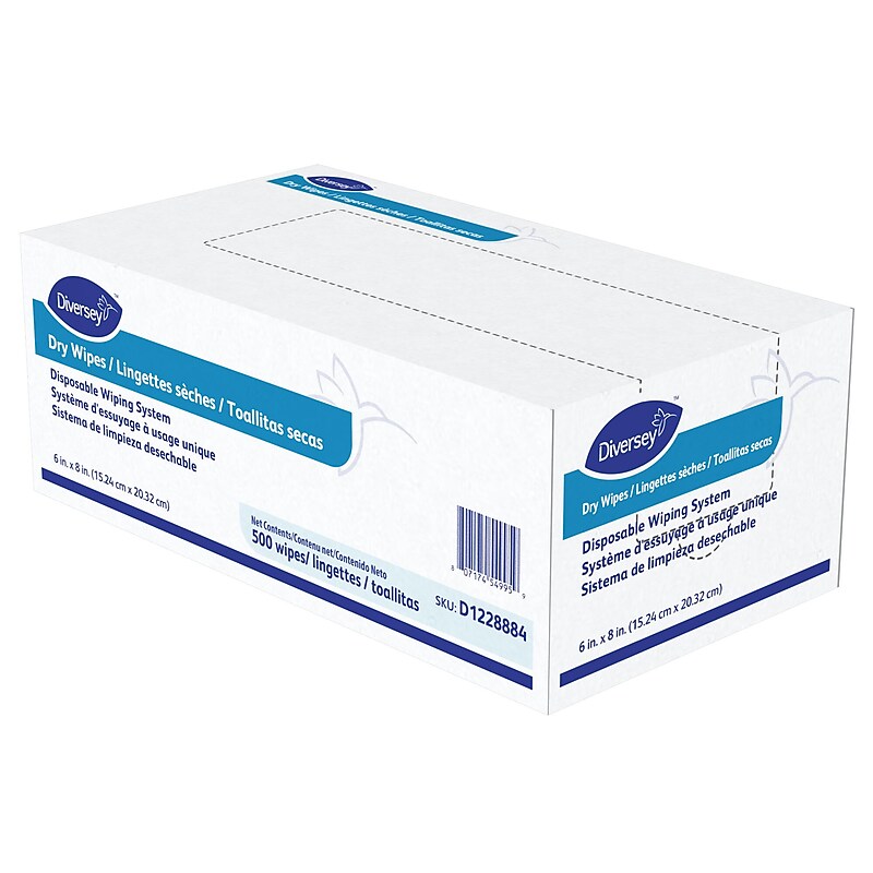 Diversey Fabric Cleaning Wipers, 8" x 6", White, 500 Wipers/Box, 4/Carton (D1228884) image 1