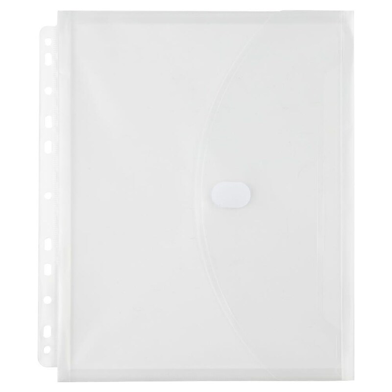 JAM Paper Plastic Binder Pocket, 3-Hole Punched, Clear, 12/Pack (218VB1CL) image 1