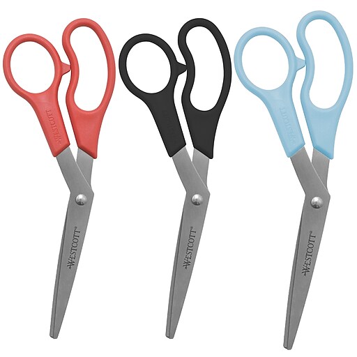 Westcott All Purpose 8 Stainless Steel Standard Scissors, Pointed Tip,  Assorted Colors, 3/Pack (13023/13403)
