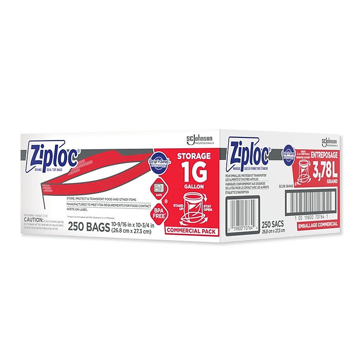 Ziploc Double Zipper Storage Bags, Gallon, 250 Bags/Carton Ziploc Double Zipper Storage Bags, Gallon, 250 Bags/Carton