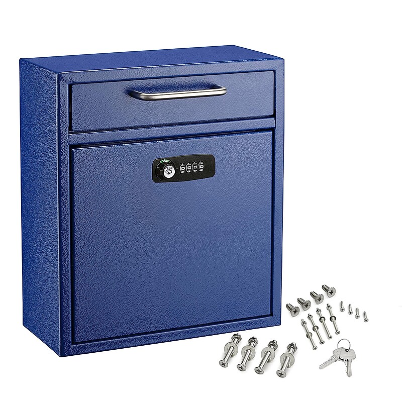 AdirOffice Steel Ultimate Locking Wall Mounted Interoffice Mailbox, Medium, Blue image 1