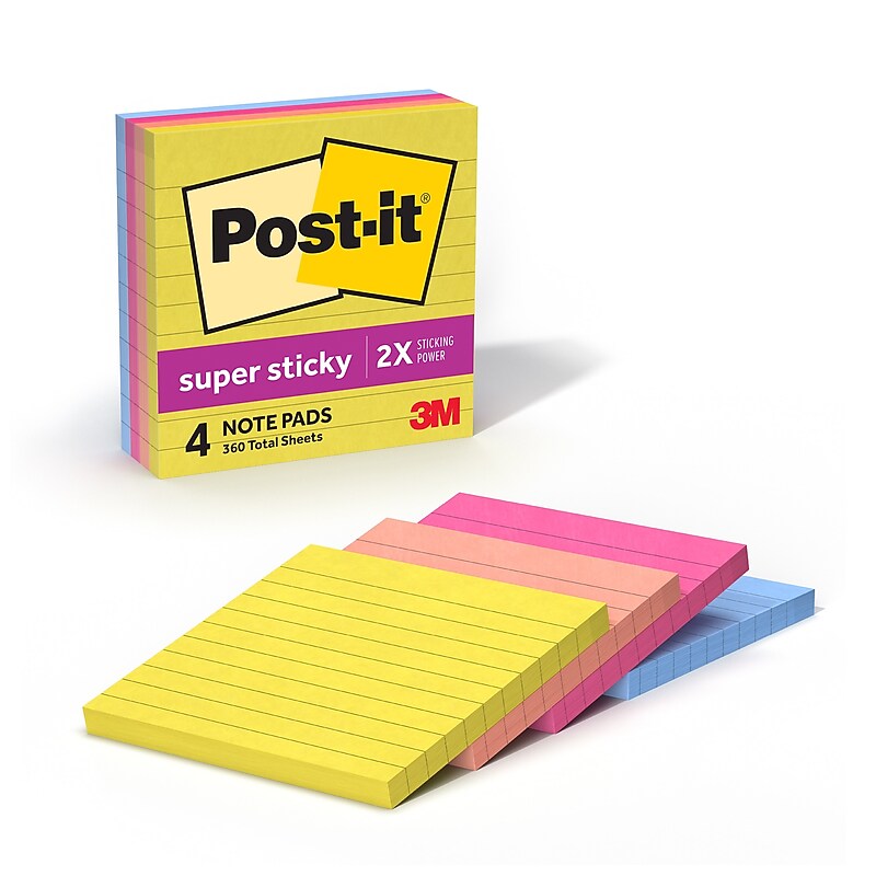 Post-it Super Sticky Notes, 4" x 4", Summer Joy Collection, Lined, 90 Sheets/Pad, 4 Pads/Pack (675-4SSJOY) image 1