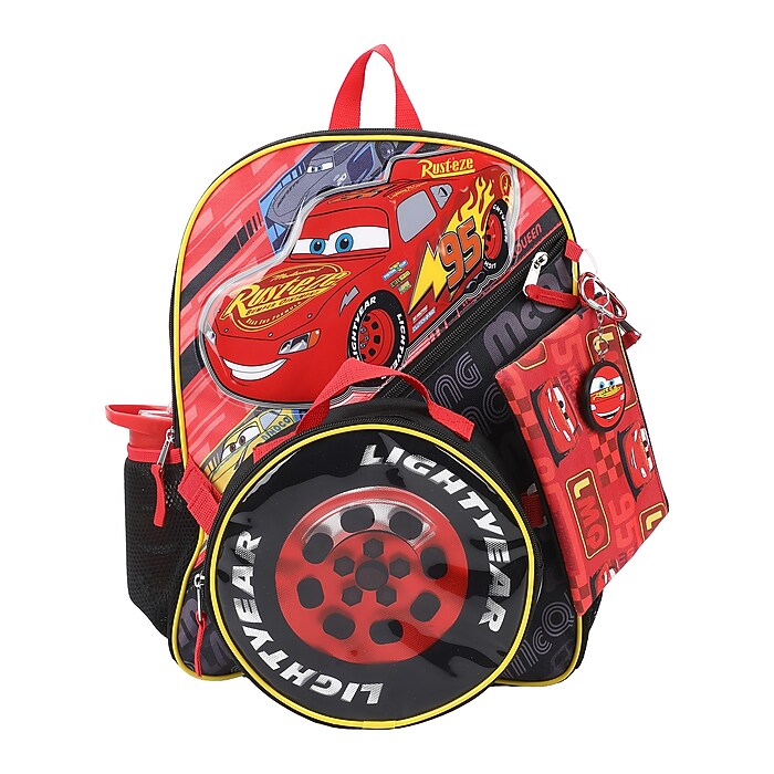 Bioworld Kids 5-Piece Disney Cars Backpack Set, Large, Red and
