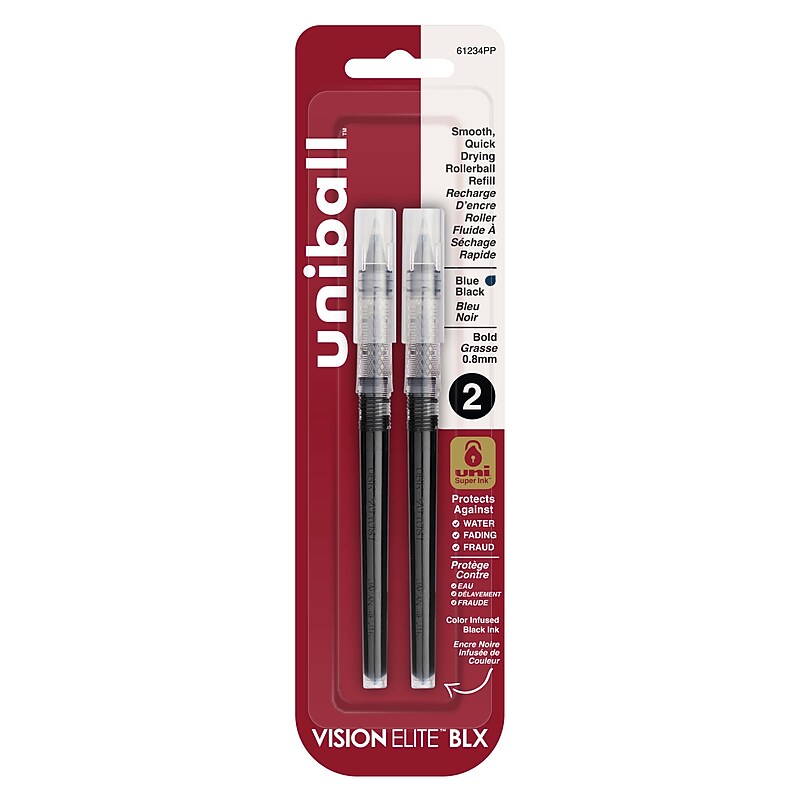 uni-ball Vision Elite Rollerball Pen Refill, Bold Point, Blue/Black Ink, 2 Pack (61234PP) image 1