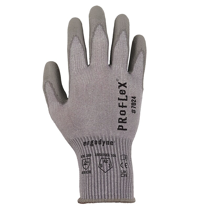 Ergodyne ProFlex 7024 PU Coated Cut-Resistant Gloves, ANSI A2, Gray, XXL, 12 Pair (10396) image 1