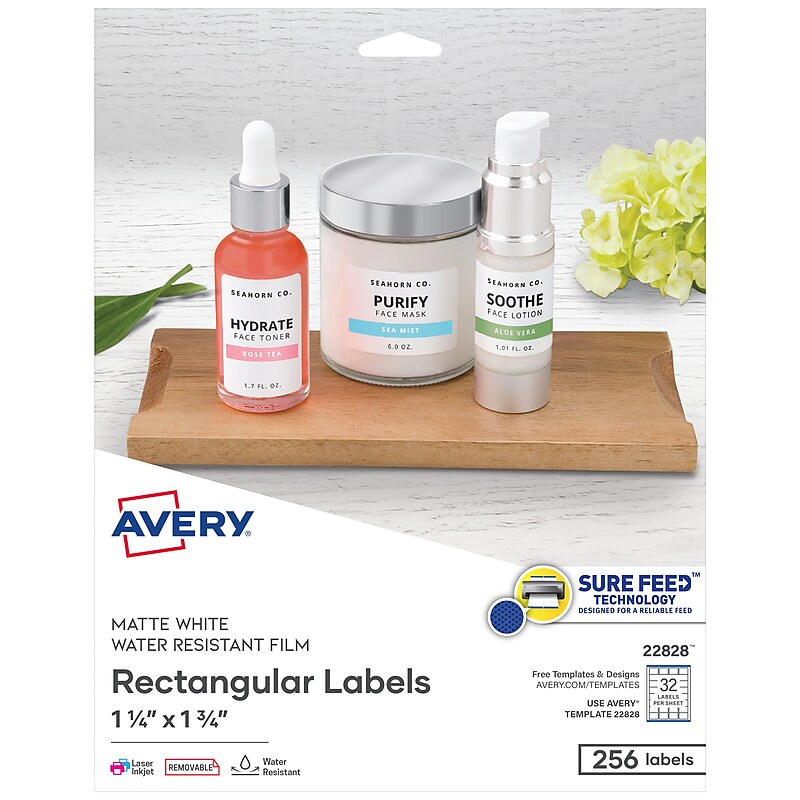 Avery Sure Feed Laser/Inkjet Durable Labels, 1.25" x 1.75", White, 256 Labels/Pack (22828) image 1