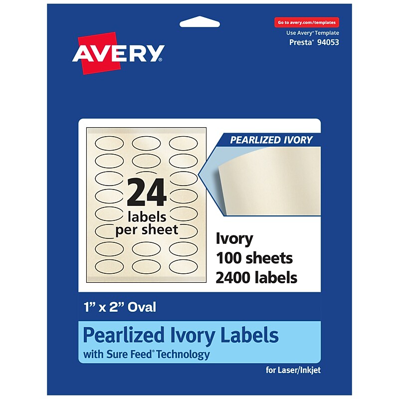 Avery Pearlized Ivory Oval Multipurpose Labels, 1" x 2", Ivory, 2400/Box (94053) image 1