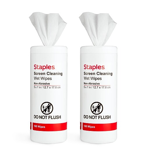 Staples® Screen Cleaning Wipes, 100/Tub, 2 /Pack (ST61848) Staples