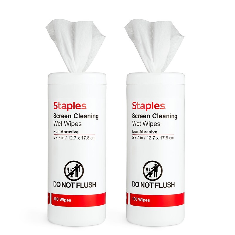 Staples Screen Cleaning Wipes, 100/Tub, 2 /Pack (ST61848) image 1