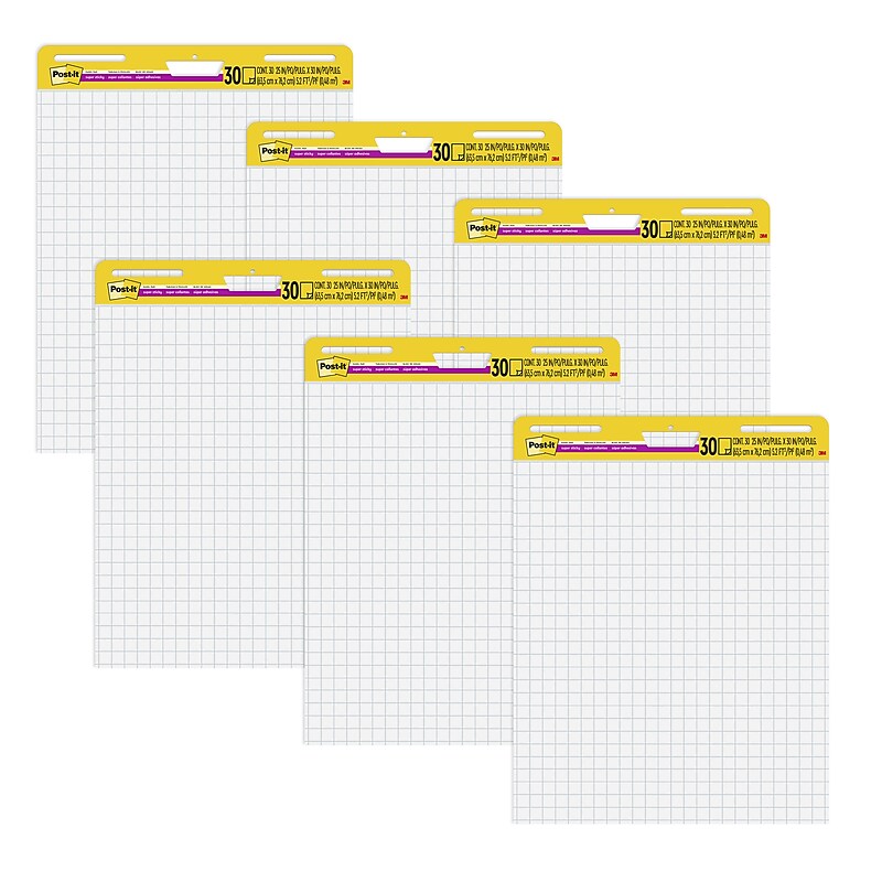 Post-it Super Sticky Wall Easel Pad, 25" x 30", Grid Lined, 30 Sheets/Pad, 6 Pads/Pack (560 VAD 6PK) image 1