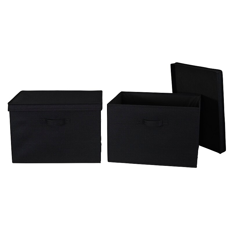 Household Essentials Large Stackable Folding Fabric Wide KD Storage Box, 12" x 18.5"x 15", 57.7 Qt., Black, 2/Pack (7619-1) image 1