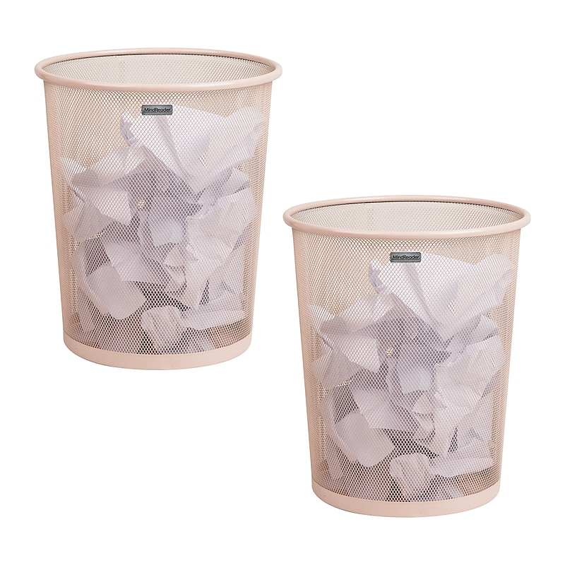 Mind Reader Metal Mesh Trash Can Without Lid, 4.4 Gallon, Pink, 2/Pack (2CIRGA-PNK) image 1