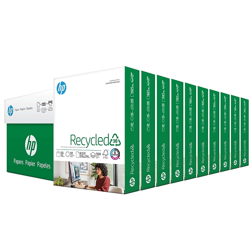 HP 30% Recycled 8.5" x 11" Multipurpose Paper, 20 lbs., 92 Brightness, 5000 Sheets/Carton (HPE1120) image 1