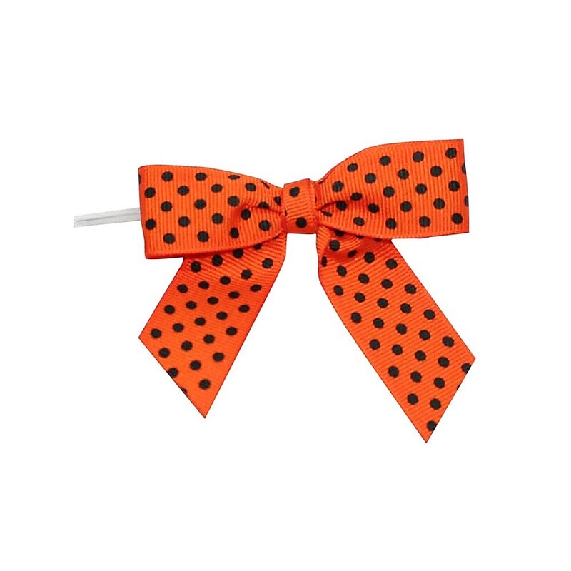 JAM Paper Grosgrain Bows, Orange with Black Polka Dots, 100/Pack (52640349349) image 1