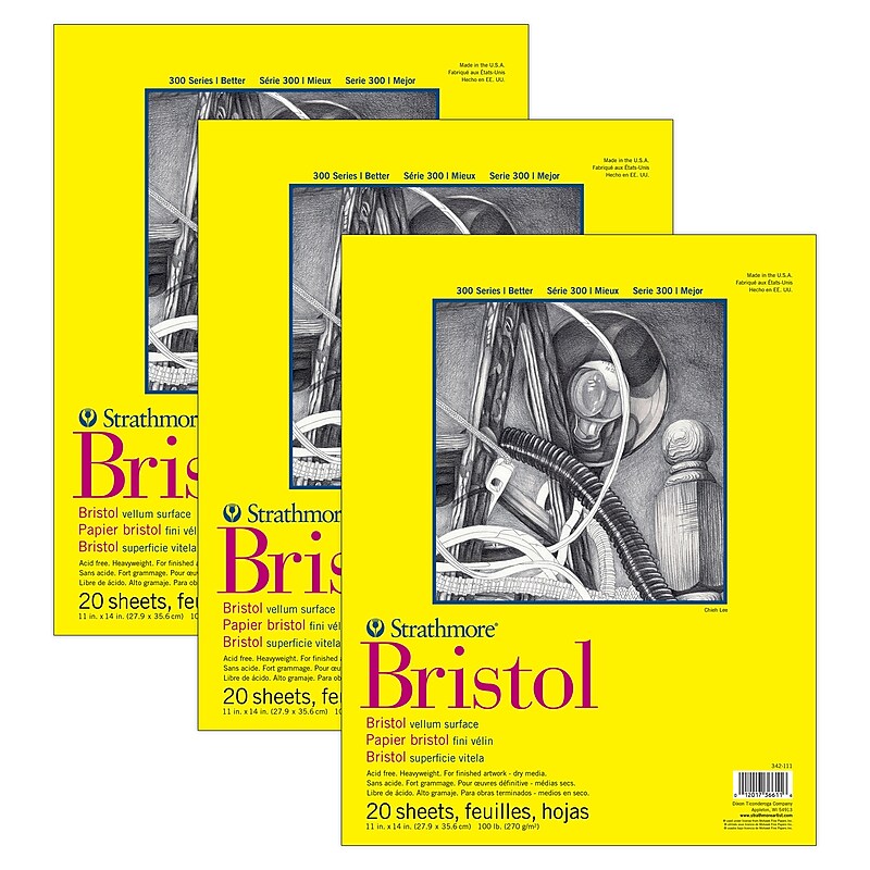Strathmore 300 Series 11" x 14" Tape Bound Bristol Sketch Pad, 20 Sheets/Pad, 3/Bundle (STTP34211103-3) image 1