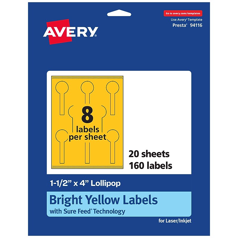 Avery Lollipop Laser/Inkjet Multipurpose Labels, 1.5" x 4", Bright Yellow (160/Pack) image 1