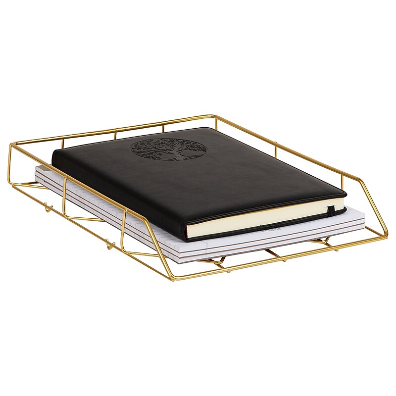 Mind Reader Metal Front Loading Letter Tray, Letter/Legal Size, Gold (PTRAY-GLD) image 1