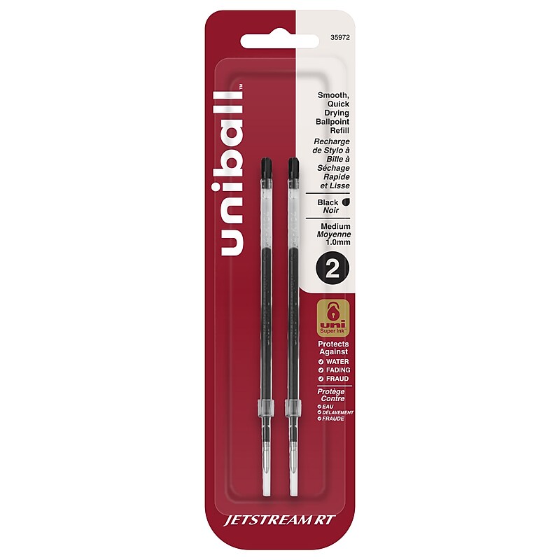 uni-ball Jetsream RT Ballpoint Pen Refills, Medium Point, 1.0mm, Black Ink, 2/Pack (35972) image 1