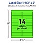 Avery Laser/Inkjet Multipurpose Rectangle Labels, 1-1/3" x 4", Neon Green, 280/Pack (94206)~#|#~7CE6F701-AFA8-4ED3-89B1C156B6E1941C_sc7