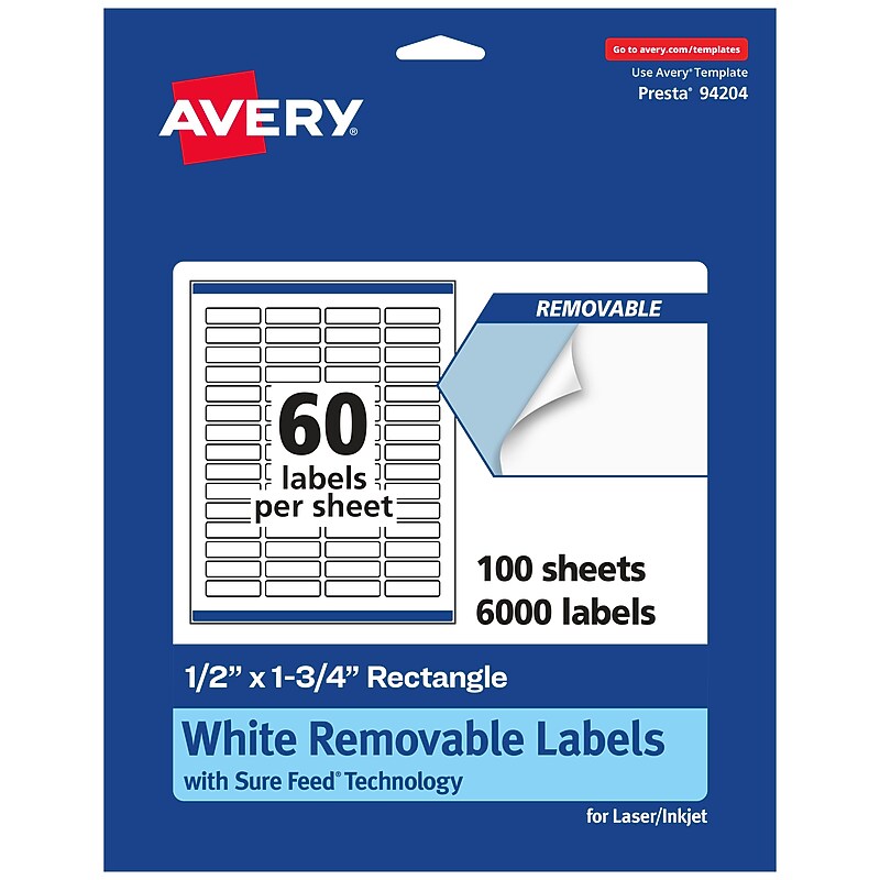Avery Laser/Inkjet Rectangle Multipurpose Labels, .5" x 1.75", White, 6000 Labels/Box (94204) image 1