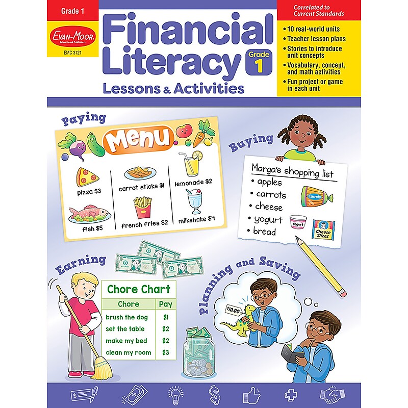 Evan-Moor Educational Publishers Financial Literacy Lessons & Activities, Grade 1 (EMC3121) image 1