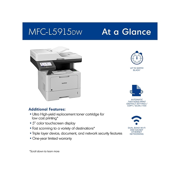 Brother MFC-L5915DW Business Wireless Black & White Laser, All-In