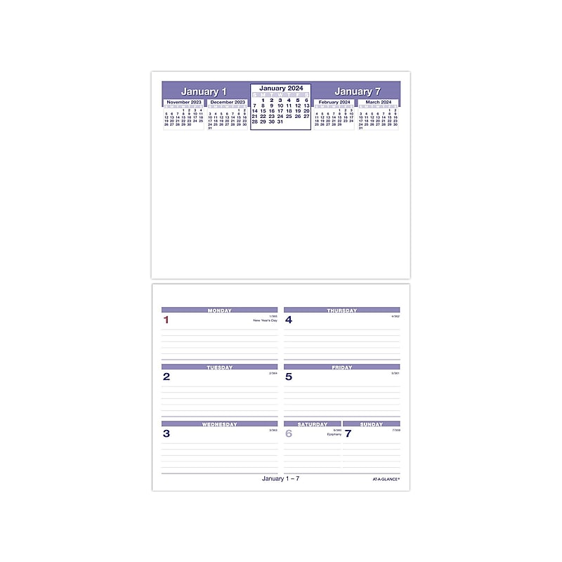 2024 AT-A-GLANCE Flip-A-Week 6" x 7" Weekly Desk Calendar Refill, White/Purple (SW705X-50-24) image 1