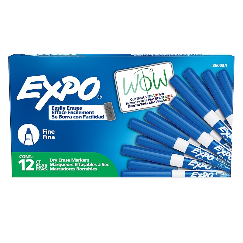 Expo Dry Erase Markers, Fine Tip, Blue, 12/Pack (86003) image 1